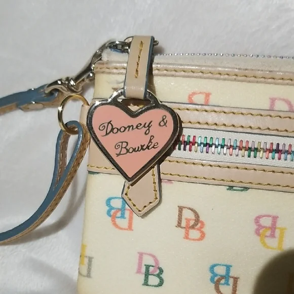 Dooney & Bourke Cream Multicolor Logo Wristlet - Picture 2 of 5